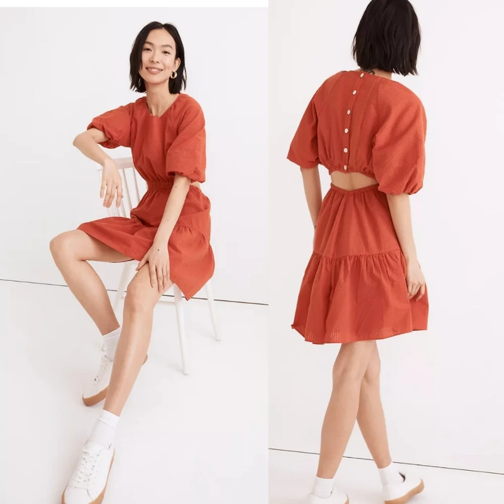 NWT MADEWELL PUFF SLEEVE CUT OUT MINI DRESS